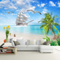 Custom Photo 3D Beach Poster Wall Painting Wallpaper Sailboat Coconut Tree Seascape Living Room Bedroom Restaurant Mural Pared