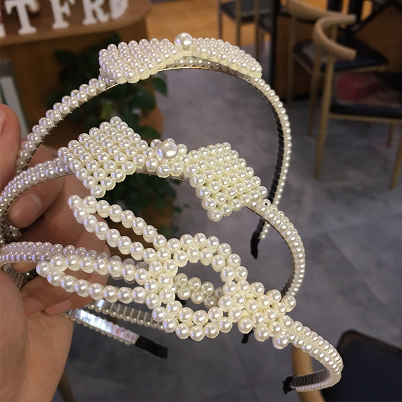 Trendy Luxury Imitation Pearl Headband for Women Elegant Bow-Knot Hair Headwear Wedding Party Bridal Hair Hoop