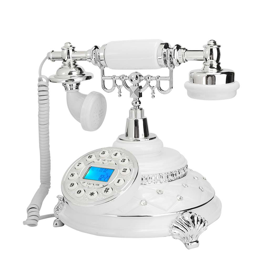 MS-8315A EU Type Retro Style Landline Silver Plated Gemstone Home Office Telephone(Backlight)