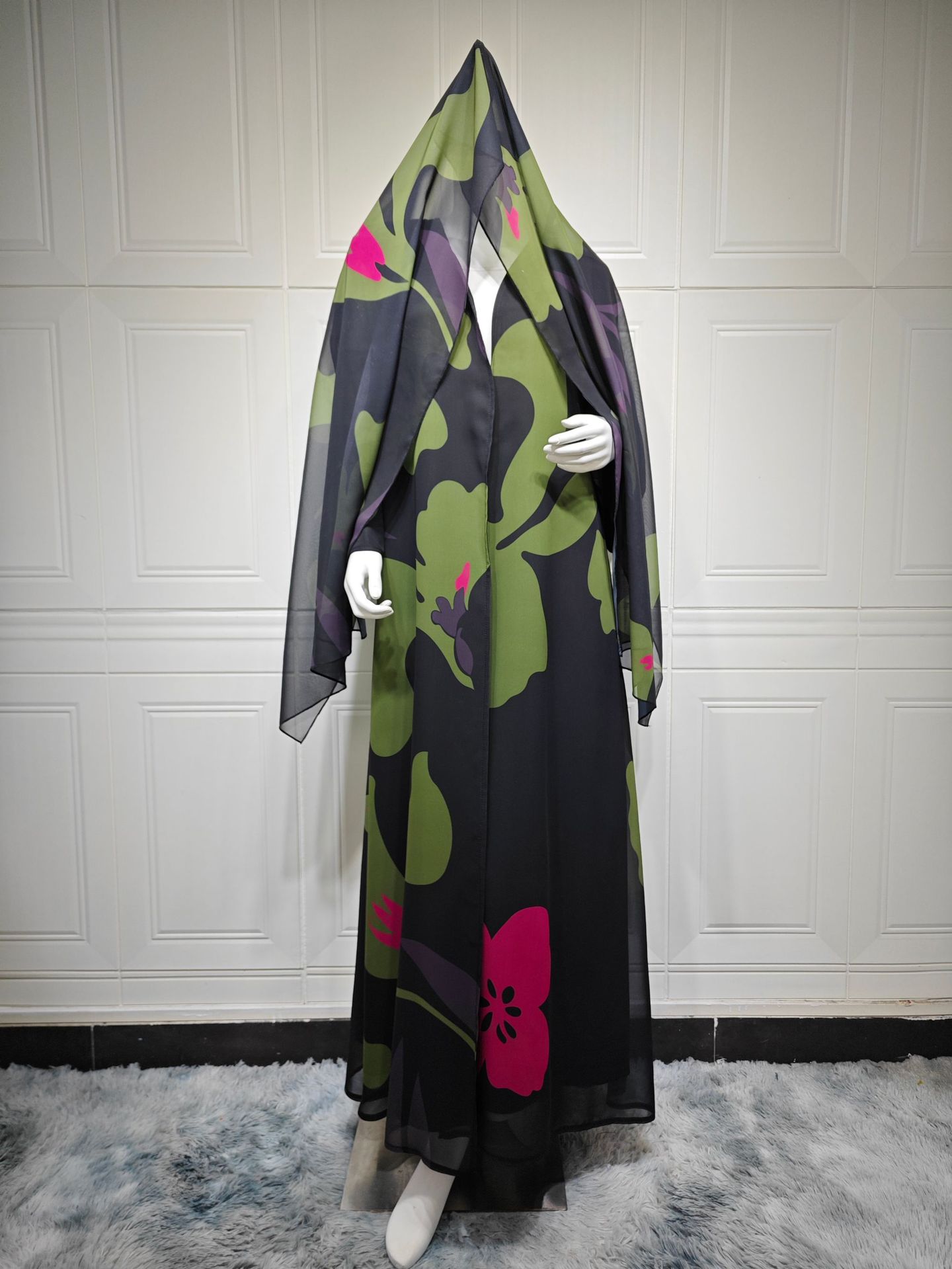 Floral Print Two-Piece Kimono Abaya Set
