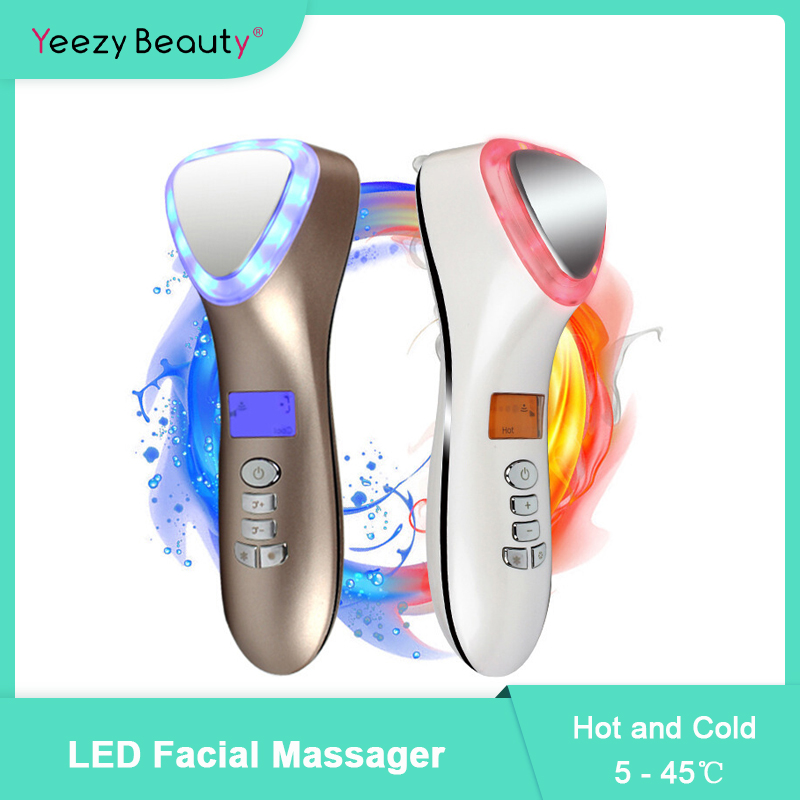 LED Face Beauty Massager Hot Cold Hammer Ultrasonic Cryotherapy Facial Vibration Massager Face Body Spa Ion Beauty Instrument