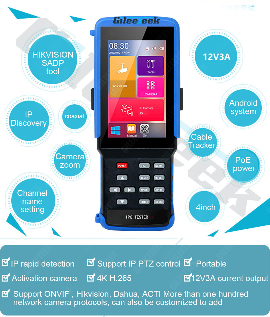 IPC9310SN 4.5inch display touch screen camera tester tool RS485 PTZ control POE UTP cable tester IPC camera HK/DH test tool