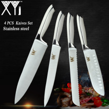 XYj 4PCS 7cr17 Kitchen Knife Set Stainless Steel Cooking Knives Paring Utility Santoku Bread Chef Slicing Knive Set