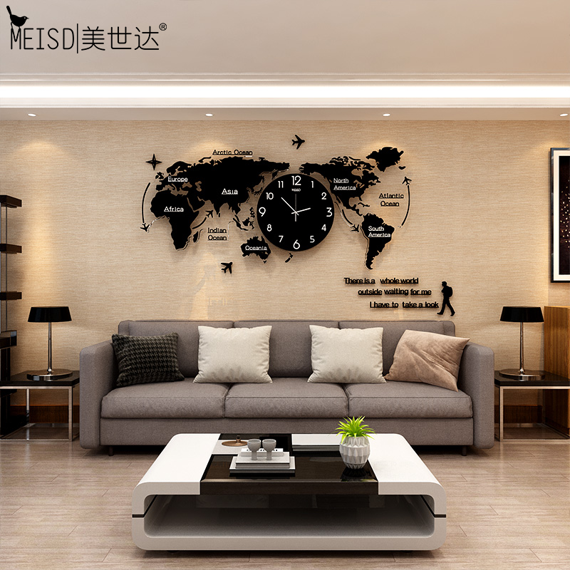 MEISD Larger World Map Wood Creative Clock Modern Design DIY Mirror Sticker Hanging watch Quartz Mute Living Room Free Shipping