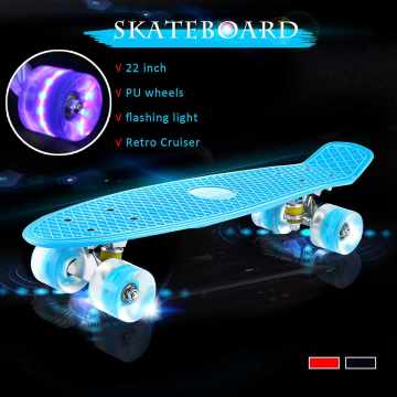 22 Inches Four-wheel Mini Longboard Pastel Color Skate Board skateboard with LED Flashing Wheels Retro Skateboard