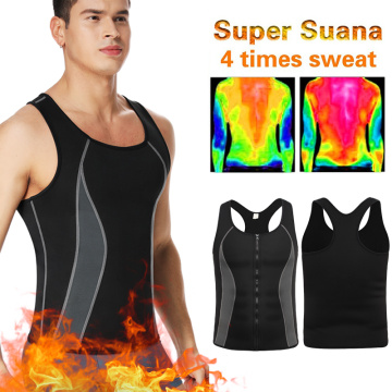 Men's Neoprene Workout Zipper No Zip Tank Tops Sweat Sauna Suits Waist Trainer Slimming Body Shaper Thermo Gym Vest Black