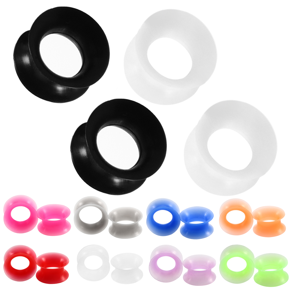 1Pair Silicone Plugs and Tunnels Flexible Thin Ear Tunnel Double Flared Ear Piercing Flesh Tunnel Ear Gauge Expander Stretchers