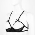 Women Erotic Open Cups Bra See Through Sheer Lace Sexy Lingerie Ribbons Tie-up Adjustable Straps Underwired Transparent Bra Tops