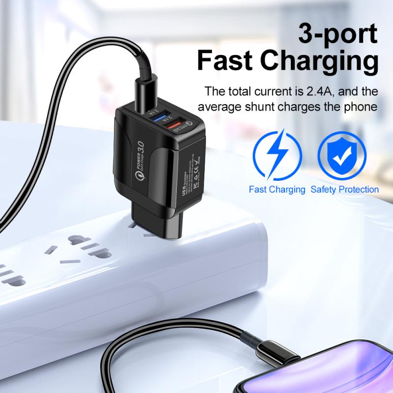 2.4A/3A Quick Charger 3.0 USB Charger For Iphone Samsung Tablet EU US UK Plug Wall Mobile Phone Charger Adapter Fast Charging