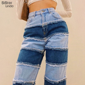 Sisterlinda Fashion Patchwork Y2K Loose Pants For Women Hip Hop Jeans Ladies Street Wear High Waist Trousers Female Outifts 2020