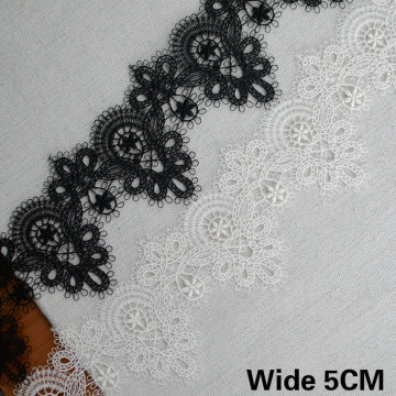 5CM Wide Exquisite White Black Polyester Cotton Embroidery Ribbon 3d Flowers Lace Collar Trim Dress Curtains Hat Sewing Supplies