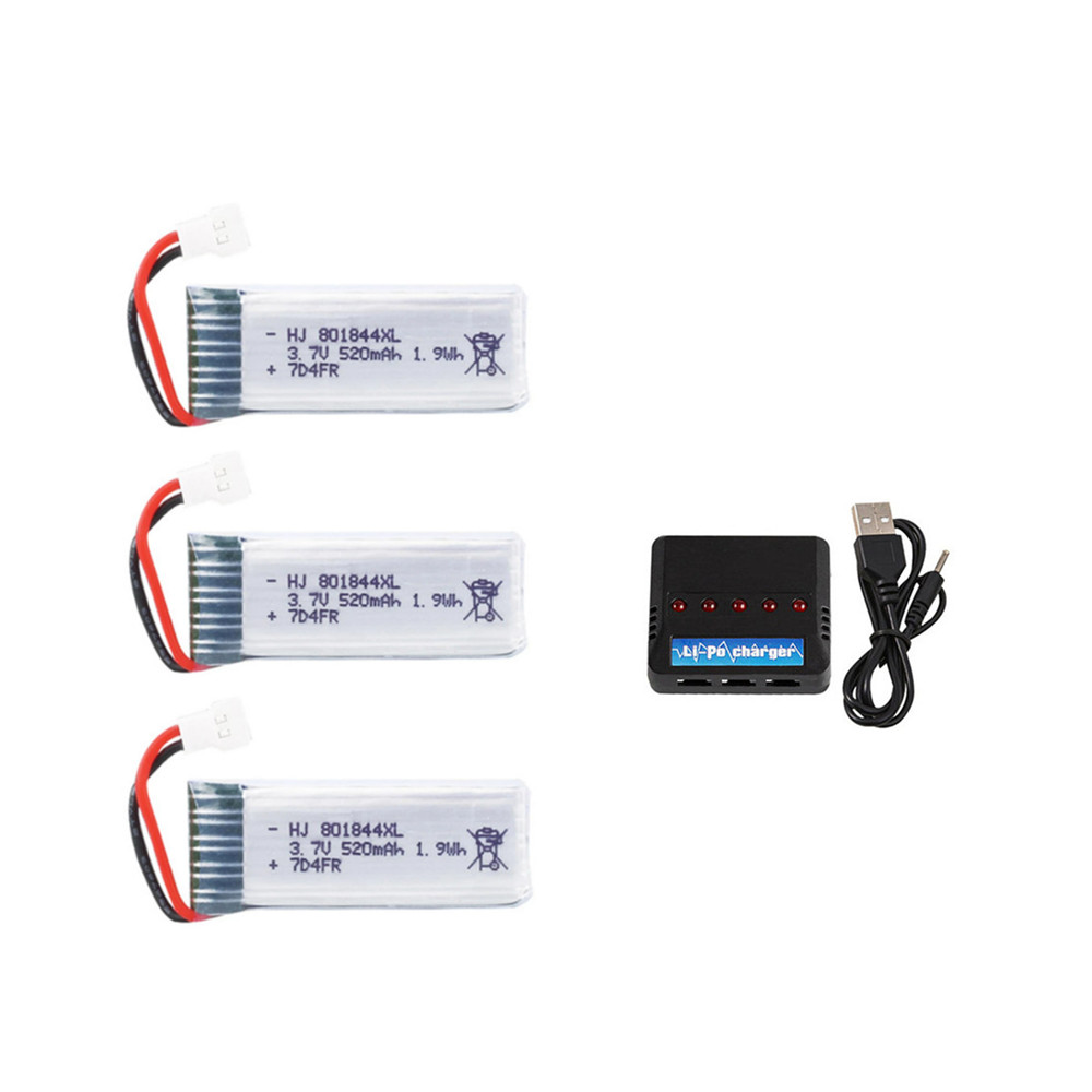 3.7v Lipo Battery for Hubsan H107P 801844 3.7V 520mAh 25c Battery + USB Charger Set for H107P RC Camera Drone Accessories