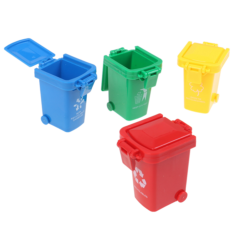 4pcs/set Mini Trash Can Toy Garbage Truck Cans Curbside Vehicle Bin Toys Kid Simulation Furniture Toy Gift