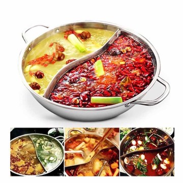 Hot Pot Twin Divided Stainless Steel 28cm Cookware Induction Little Sheep Hot Pot Ruled Compatible Soup Stock Pots Home Kitchen