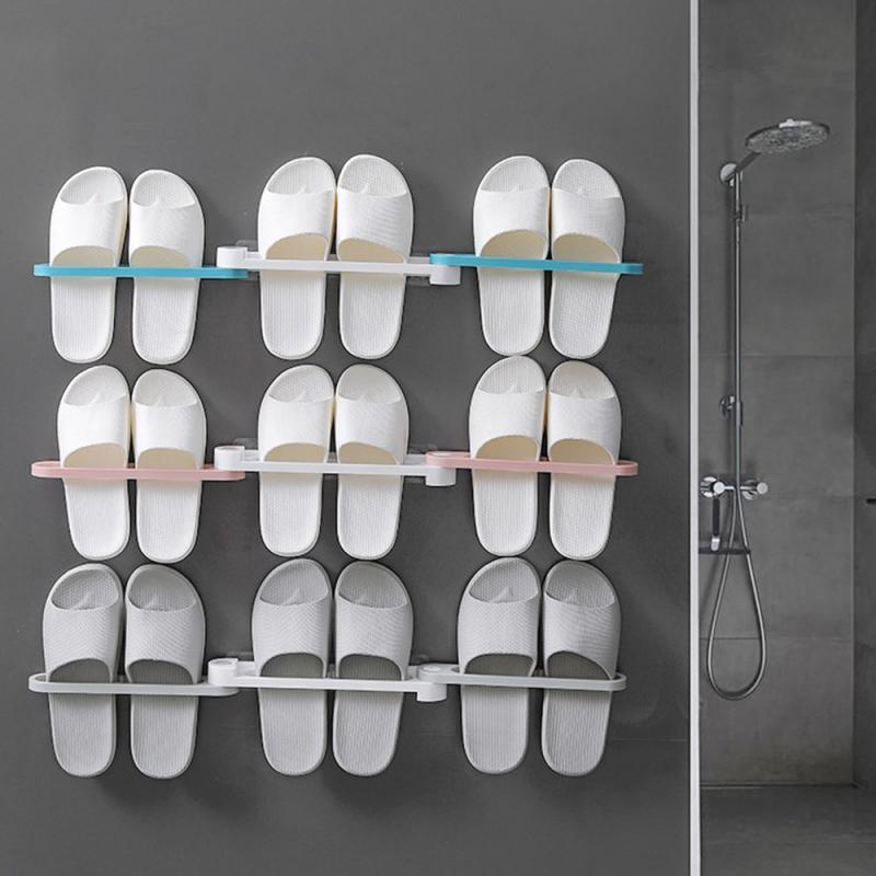 1PC Bathroom Slippers Rack Wall Mounted Shoe Storage Rack Folding Slippers Holder Shoes Hanger Self Adhesive Storage Towel Racks