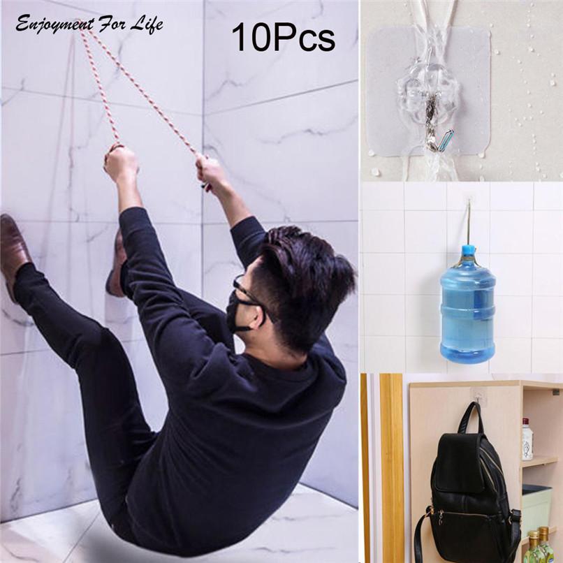 10Pcs Strong Self Adhesive Buckle Sucker Door Wall Hangers Towel Mop Holder Transparent Hooks Kitchen Bathroom Accessories 3D#F#