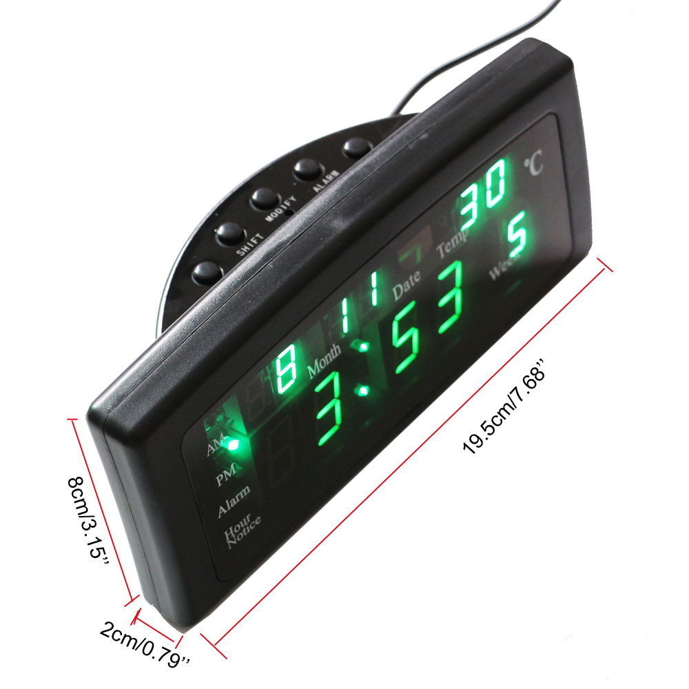 Desktop LED Digital Alarm Clock with Calendar Temperature Date and week Display Mains operated battery back up Home Office Decor