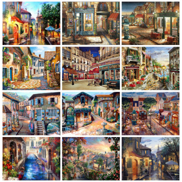 Huacan 5d Diamond Painting New Arrivals City Scenery Mosaic Street Home Decoration Embroidery Landscape Diamond Art