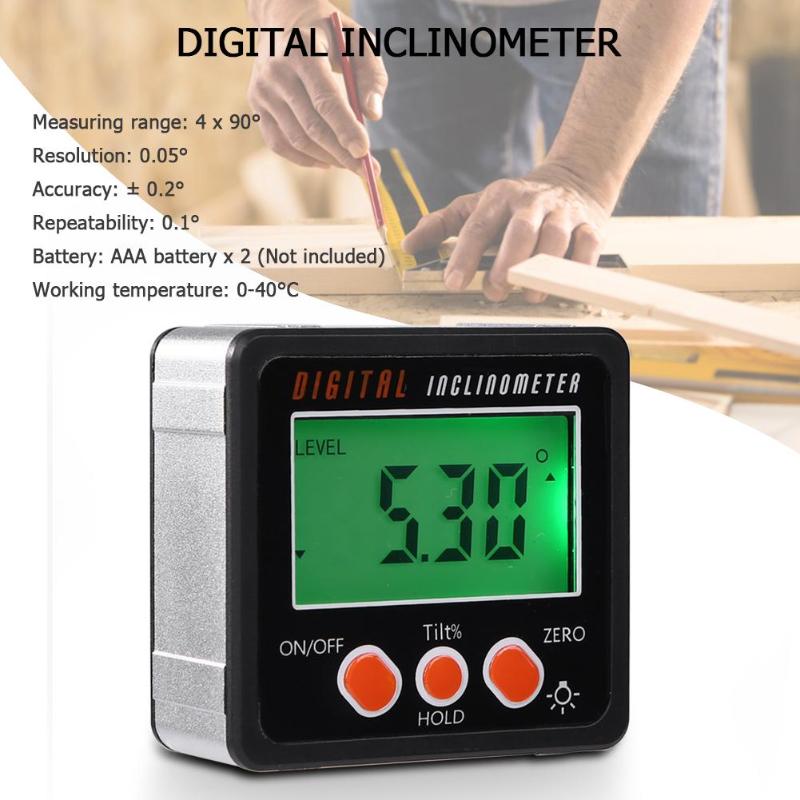 Black Precision Digital Protractor Inclinometer Water Proof Level Box Digital Angle Finder With Magnet Base Measuring Tools