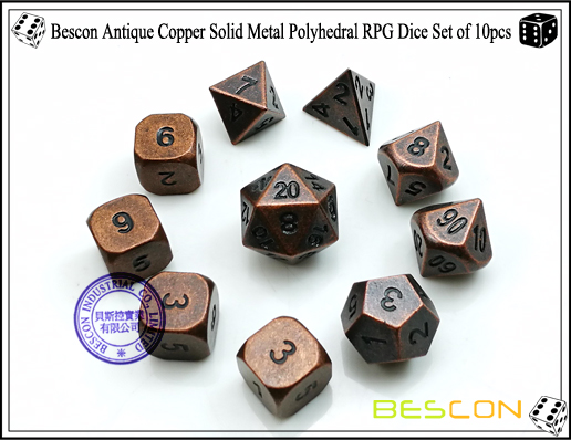 Bescon Antique Copper Solid Metal Polyhedral RPG Dice Set of 10pcs-2