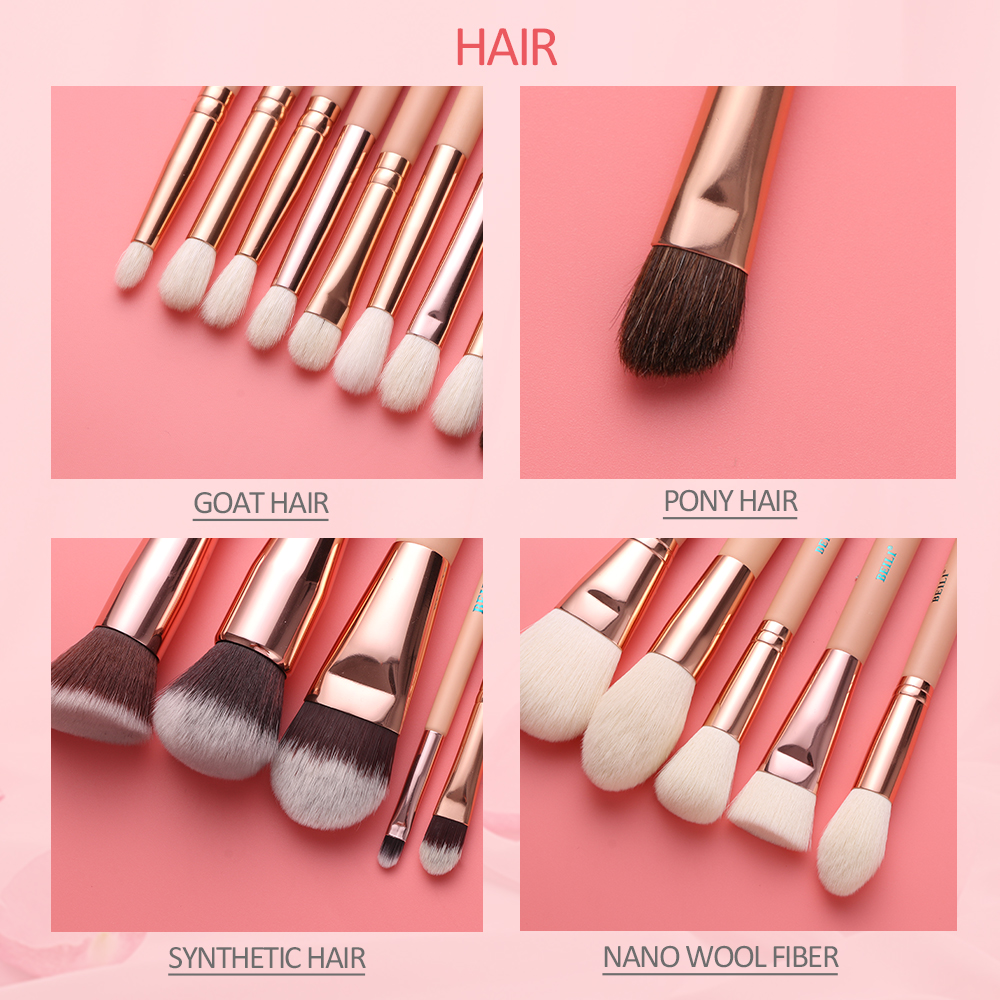 BEILI Matte Pink Makeup Brushes Set goat hair Powder Foundation Concealer Blush Eyeshadow rose gold natural hair Make up brushes