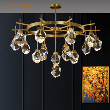 Modern Crystal Chandelier Light LED Contemporary Copper Frame Indoor Decorative Hanging Lamp for Living Room Bedroom Villa