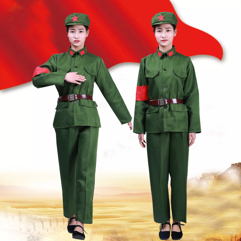 Vintage Military Uniform Red Guards Women Solider Clothing Photography Army Uniform Red Army of China Performance Costume