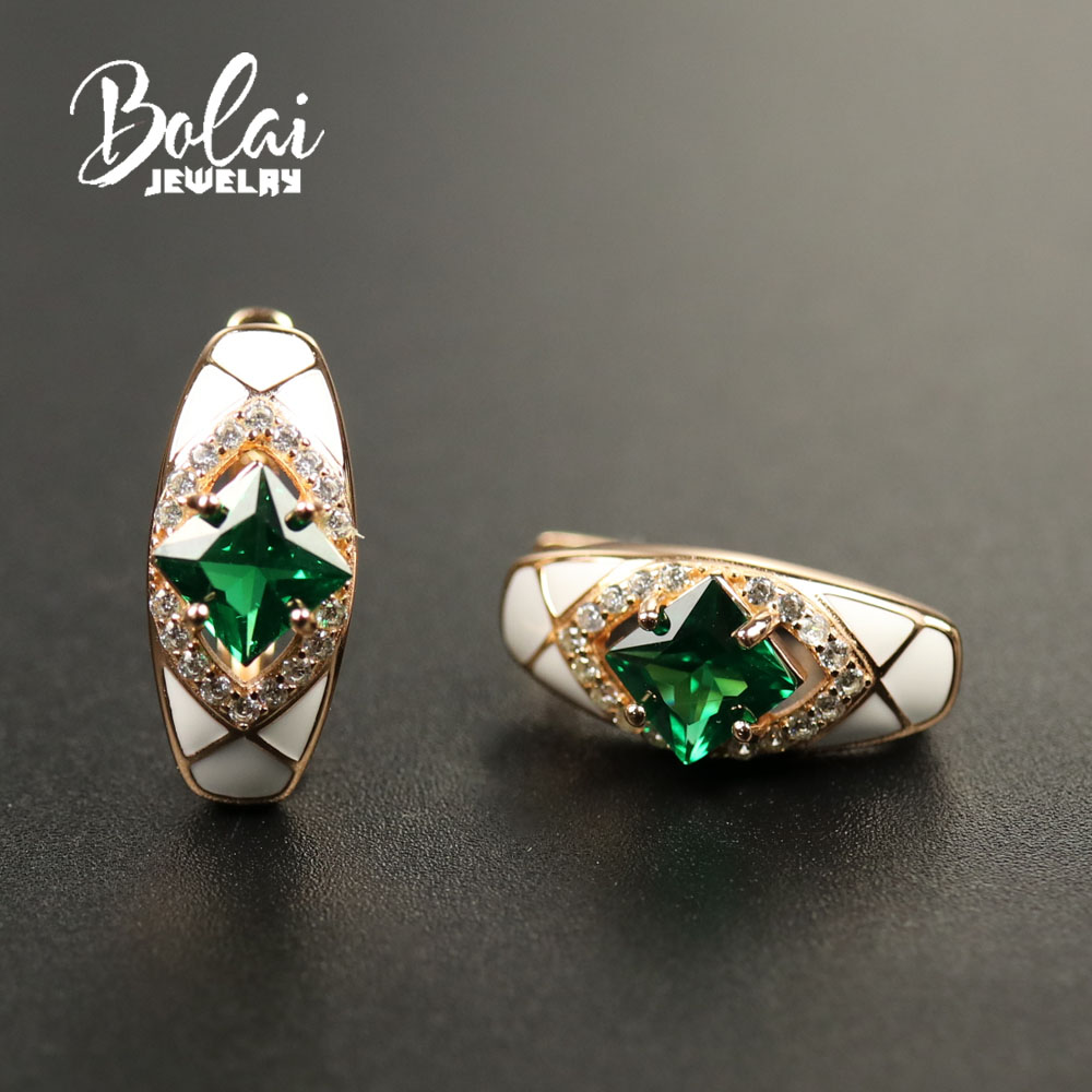 Bolaijewelry, Jewelry Set Created russia emerald nano sq6.0mm earring ring 925 sterling silver fine jewelry for women best gift