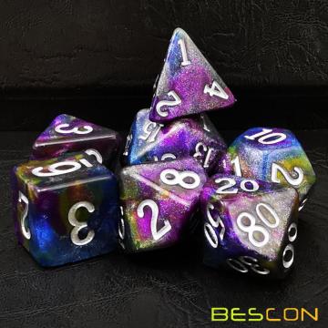 Bescon Starry Night Dice Set Series, 7pcs Polyhedral RPG Dice Set Milky Way, Tinbox Set