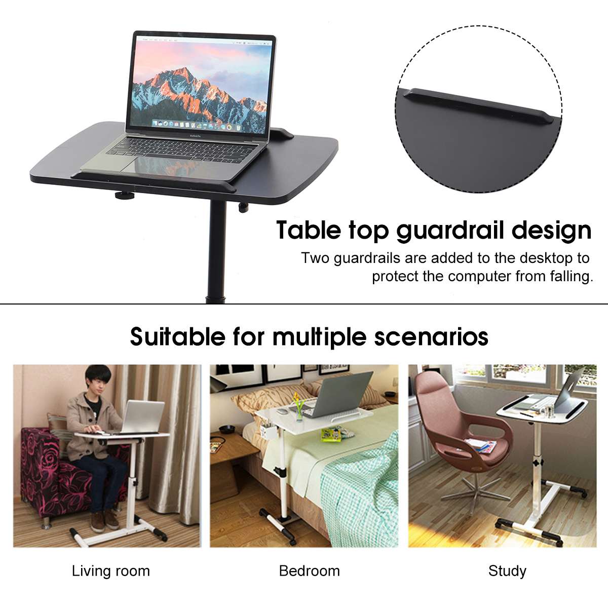 Removable Folding Table Computer Desk Adjustable Portable Laptop Desk Bed Side Table Can be Lifted Rotate Laptop Standing Desk