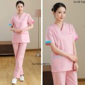 Women Scrub Tops V Neck Short Sleeve Workwear Uniform Cotton Color-Blocking Doctor Costume Hospital Nurse Vet Medical Uniforms