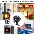 Black 5 Blades Stove Fan Super Quiet Heat Powered Saving Fireplace Powered Heat Distribution Keep Warm Fireplace Fan Thermometer