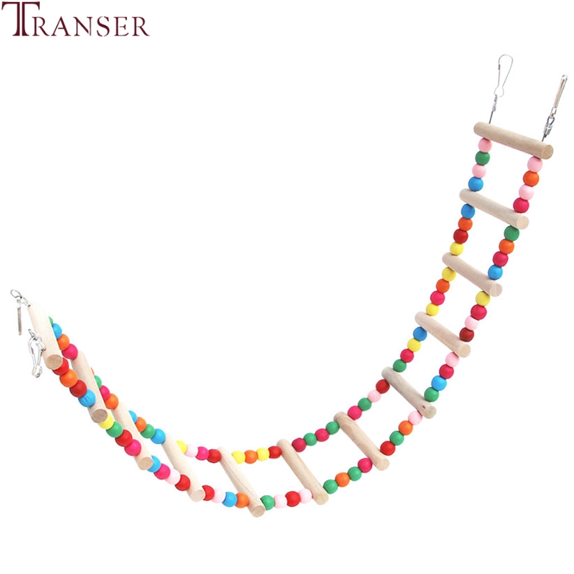 Transer Pet Products Birds Toys Colorful Beading Wooden Ladder Birds Cage Bridge Pet Toy for Parrots Cocktiel Parakeet 9828