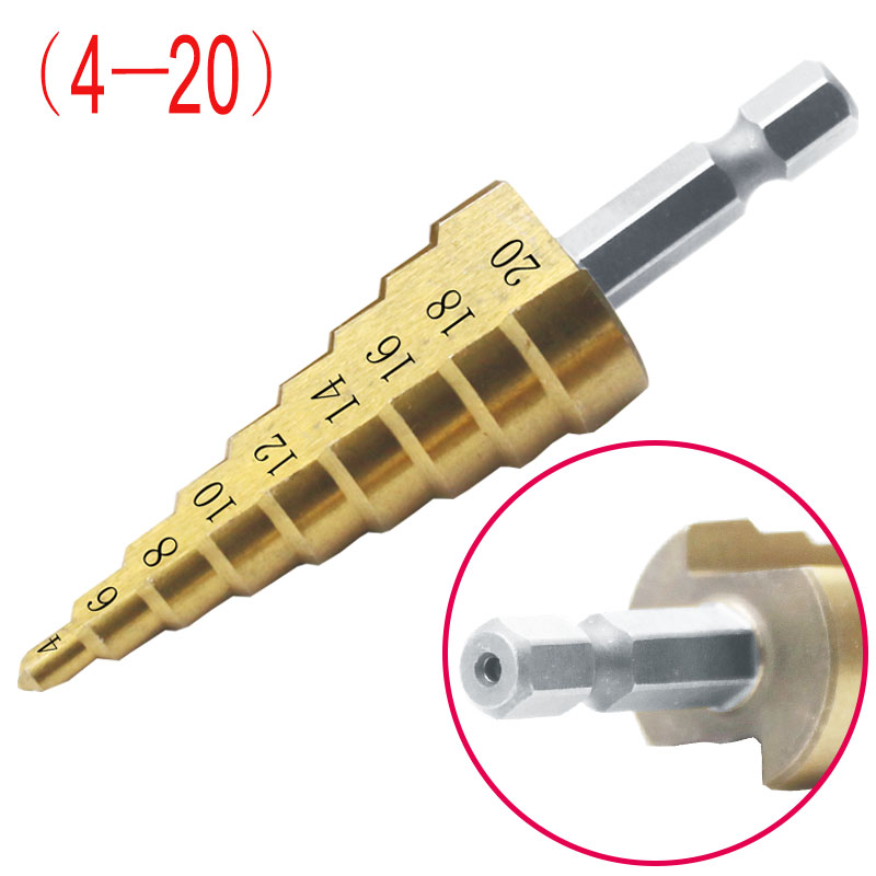 3-12mm 4-12mm 4-20mm Step Cone Drill Bit Hole Cutter Dint Tool Hex Shank Step Drills shank Coated Metal Drill Bit