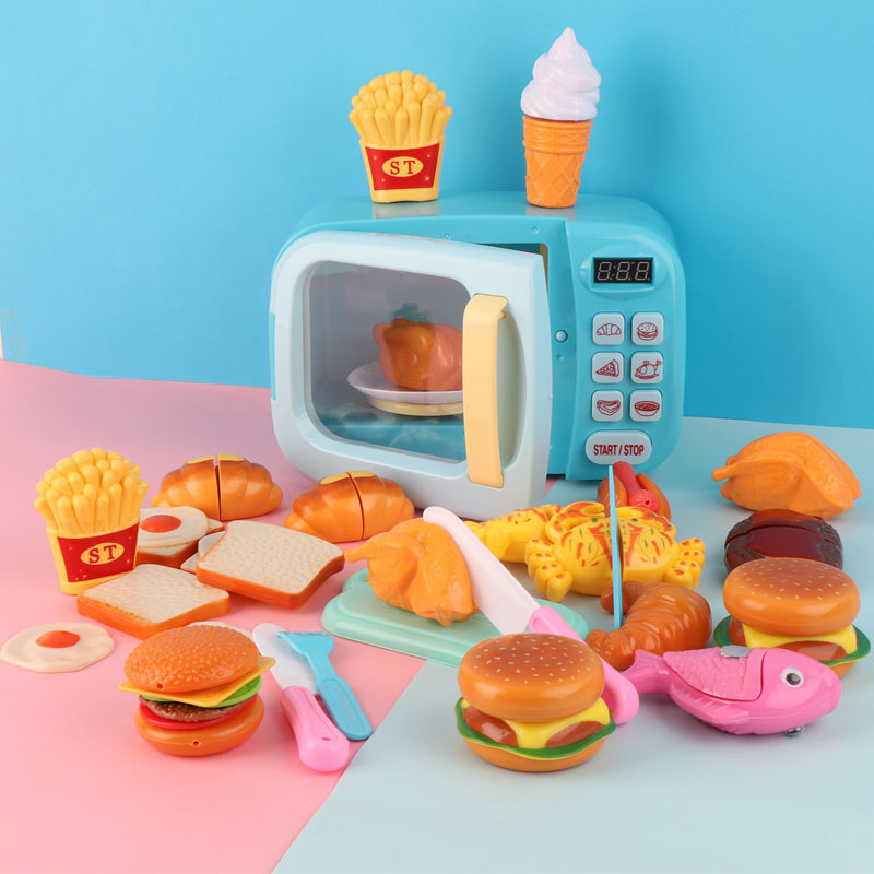 Kid's Kitchen Toys Simulation Microwave Oven Educational Toys Mini Kitchen Food Pretend Play Cutting Role Playing Girls Toys