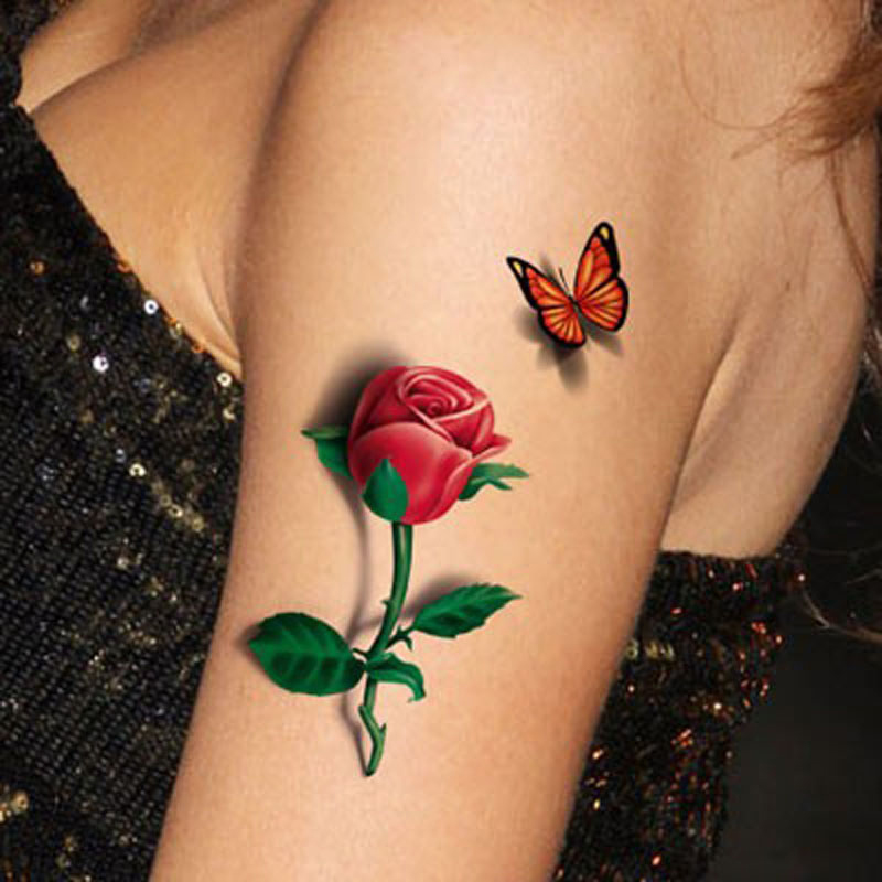 2Pcs 3D Rose Tattoo Stickers Body Art Waterproof Temporary Tattoos Sleeve Fake Small Rose Design Stickers for Body Arms Tattoos