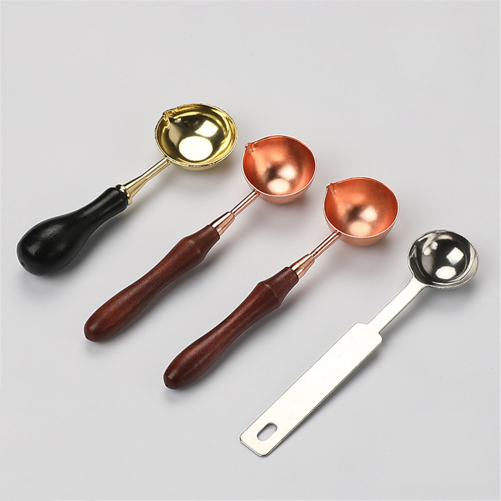 1pc Big Copper Wax Melting Spoon Stamp Sealing Spoon Vintage Wooden Handle Brass Spoon for Wedding Post Gifts Art Craft Making