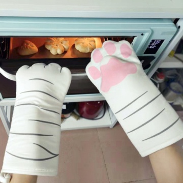 Non-slip Kitchen Gloves Cat Paws Oven Mitts Long Cotton Baking Insulation Gloves Microwave Heat Resistant
