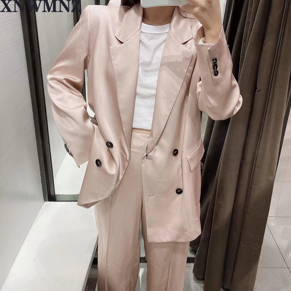 XNWMNZ za 2020 Pink blazer for women summer blazer double breasted jackets ladies formal suit jackets