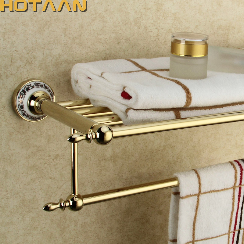 Stainless Steel Wall Mounted Gold Color Bath Towel Rack Active Bathroom Towel Holder Double Towel Shelf Bathroom Accessories