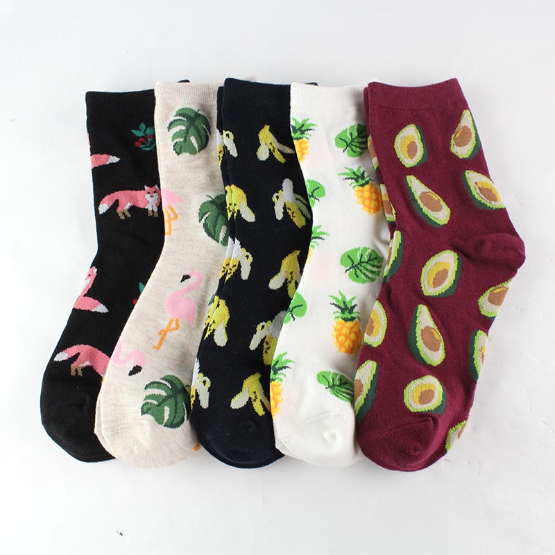 [EIOISAPRA]Fresh Fruit Banana/Avocado Socks Animal Gardenias Flamingos Plumerias Scoks Women Harajuku Print Art Calcetines Mujer