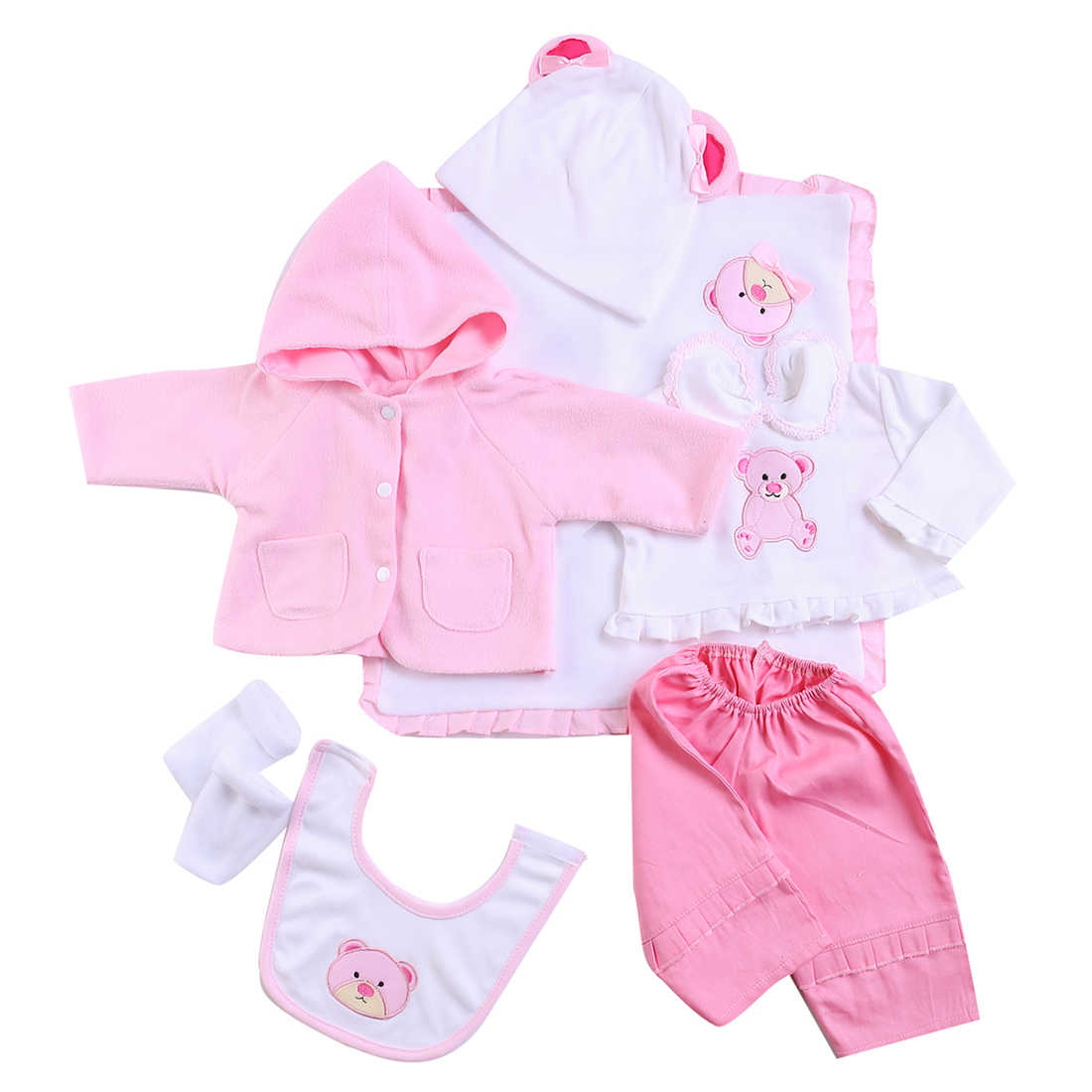 Reborn Baby Doll Accessories Pink Little Bear Pattern Clothes Set For 20-22 Dolls Toy For Children Educational Toy Birthday Gift