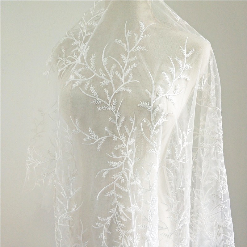 High-grade embroidery branches flower lace fabric wedding dress veil handmade diy children's clothes sew patch accessories