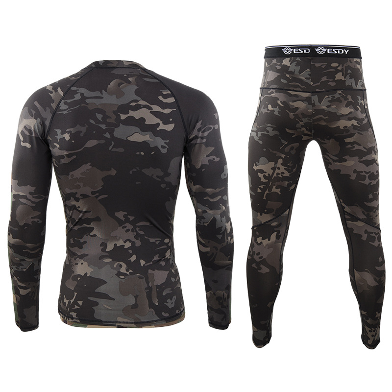 ESDY Men Camouflage Thermal Underwear Set Long Johns Functional Long Johns Training Camo Sports Run Tracksuit Outdoor Underwear