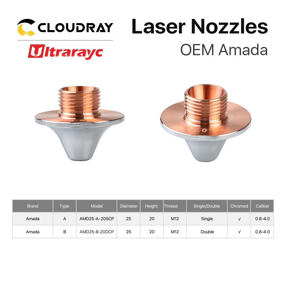 Ultrarayc Carbon Steel Cutting Laser Single Double Layer Nozzle Chrome-plating Layers D25 H20 M12 Caliber 0.8mm-4.0mm