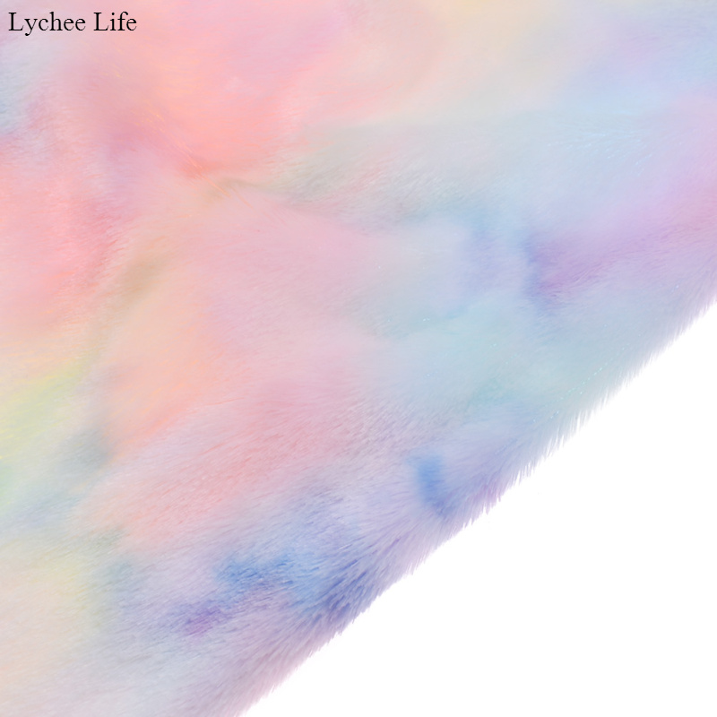 Lychee Life Rainbow Color Winter Plush Fabric DIY Home Textile Clothes Toy Crafts Sewing Artificial Fur Fabric