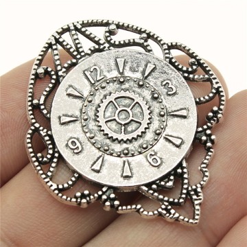 WYSIWYG 2pcs Antique Silver Color Tone 43x35mm Gear Clock Steampunk Charms Pendant For Jewelry Making DIY Jewelry Findings