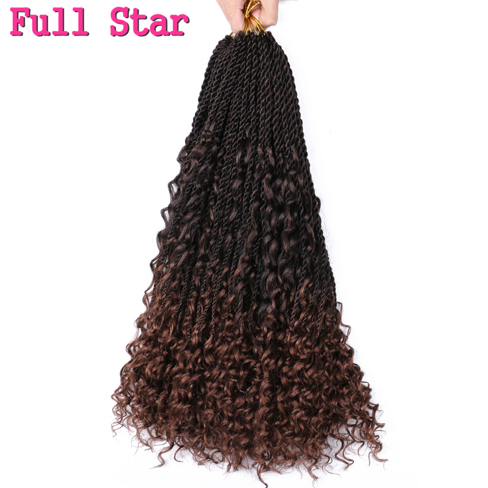 Full Star 22" Senegalese Twist Ombre Braiding Hair Curly Ends 80g Synthetic Hair Extensions Crochet Braids 20 strands/lot Black