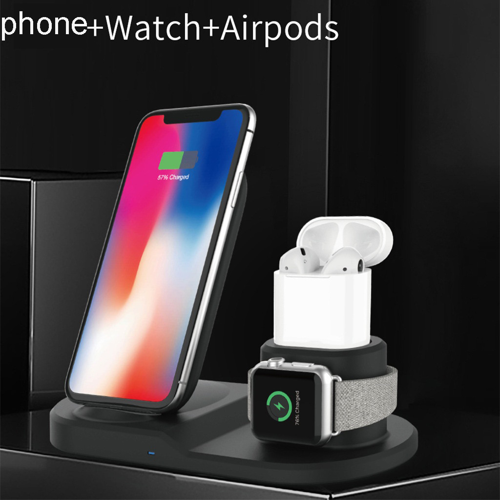 Fast Wireless Charging Docking Station 3 in 1 Qi Fast Wireless Charger Pad for i Watch 4/3/2/1,iPhone Xs Apple Airpod 2