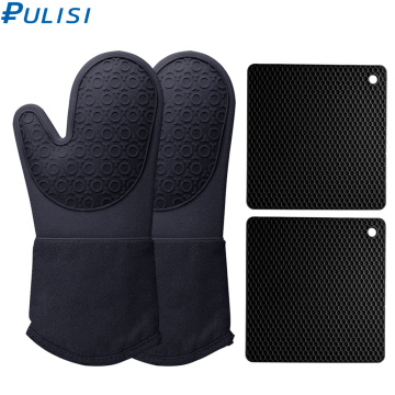 4pcs/set Silicone Oven Mitts and Pot Holders Cooking Gloves Kitchen Counter Safe Trivet Mats Heat Resistance Non-Slip Grip